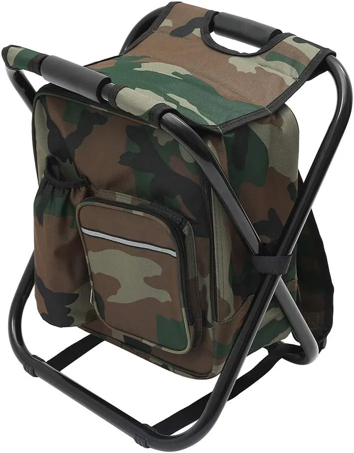 Backpack Chair for Adults, Portable Camping Hunting Fishing Backpack and Seat Combo, Foldable Chair Bag with Cooler Bag, Waterproof Fishing Stool, Collapsible Chair Storage Bag with Portable Belt