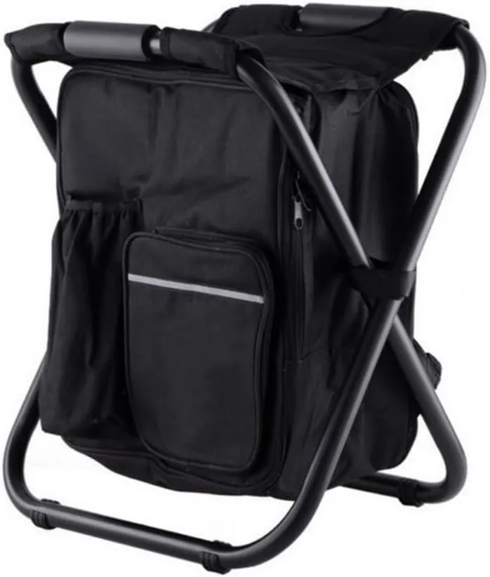 Backpack Chair Portable Camping Stool Foldable Chair Oxford Fabric Cooler Bag for Fishing Camping Outdoor (Black)