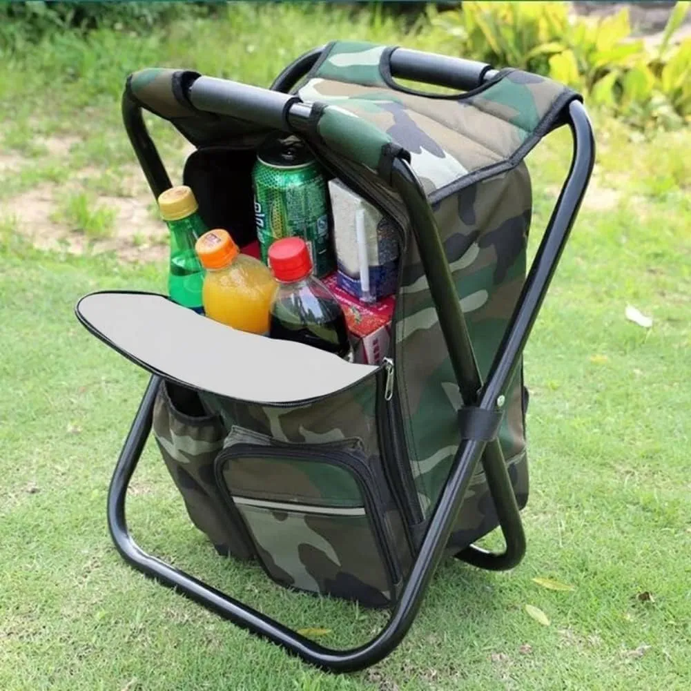 Backpack Chair Portable Camping Stool Foldable Chair Oxford Fabric Cooler Bag for Fishing Camping Outdoor (Black)