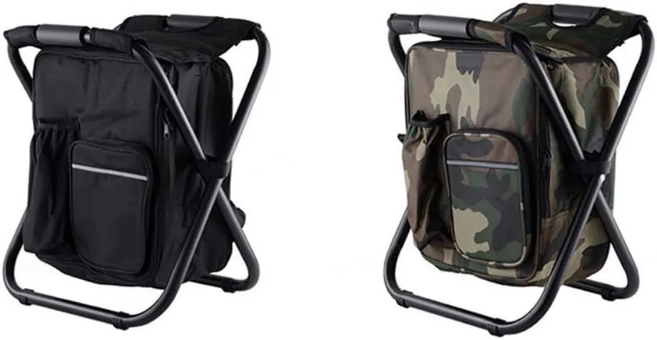 Backpack Chair Portable Camping Stool Foldable Chair Oxford Fabric Cooler Bag for Fishing Camping Outdoor (Black)