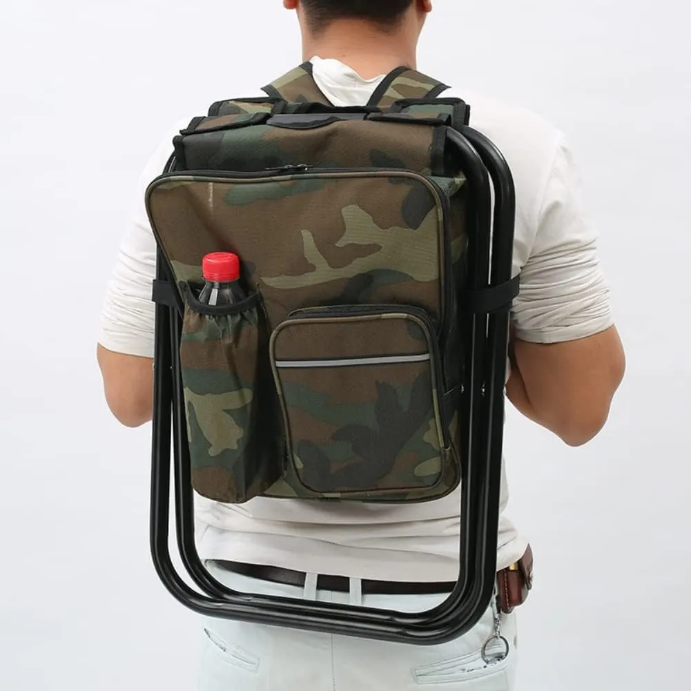 Backpack Chair Portable Camping Stool Foldable Chair Oxford Fabric Cooler Bag for Fishing Camping Outdoor (Black)