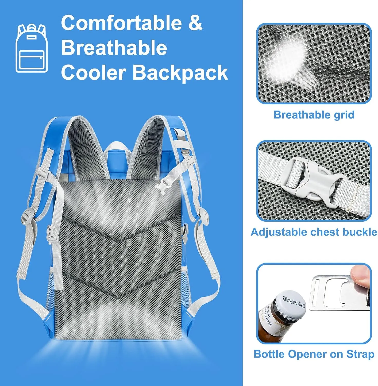 Backpack Cooler 42 Cans Insulated Leak Proof, Soft Lightweight Lunch Multifunctional Cooler Backpack Insulated Waterproof for Women Men