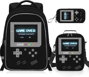 Backpack for School Boys,3pcs Boys Backpack and Lunch Box Set for Elementary Middle School, 17″ Video Game Bookbag for Ages 6-18 Kids Children Teens