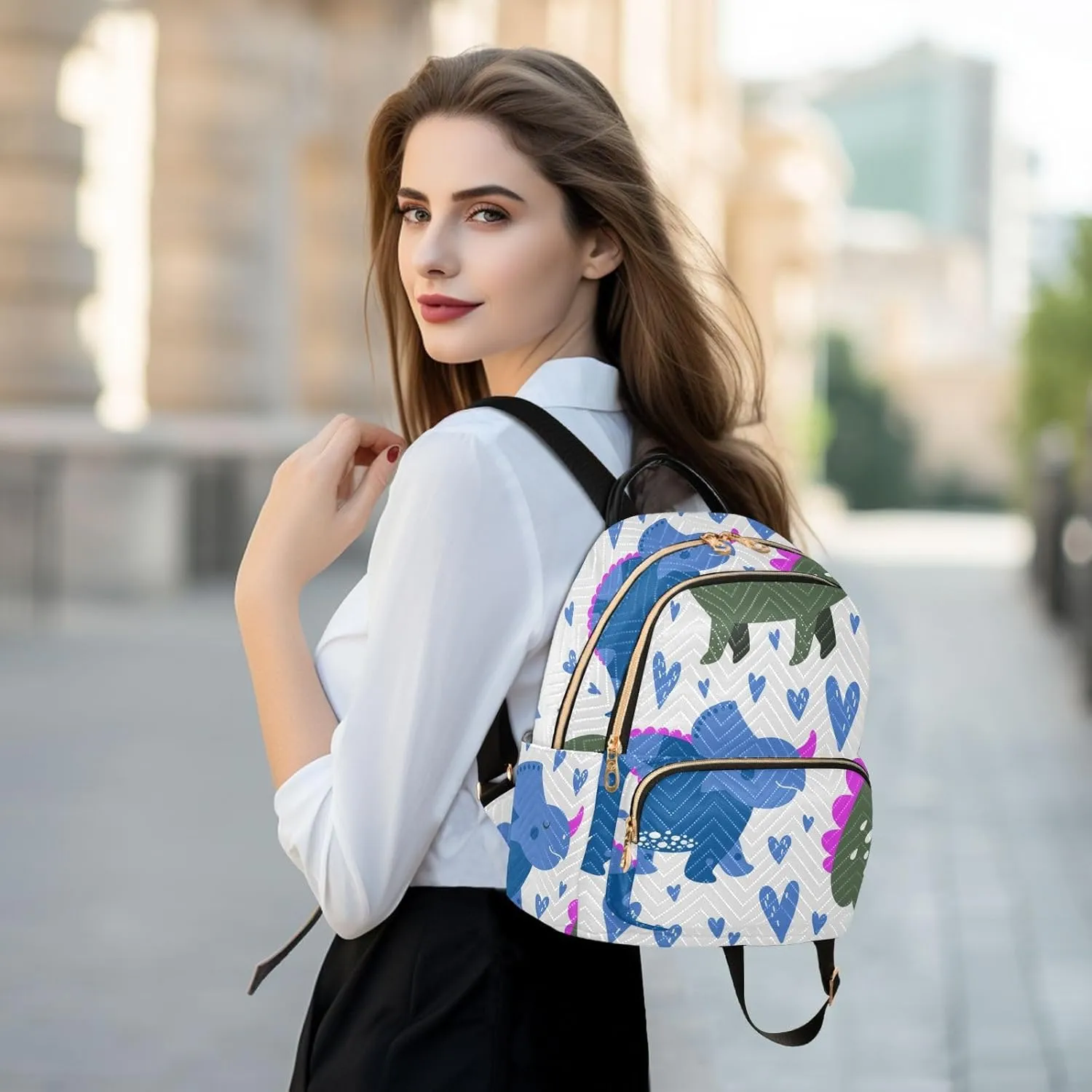 Backpack for Women Shoulder Bag Lightweight Mini Backpack Casual Daypack Back Pack for Travel Work Dinosaur (Medium Pattren 6)