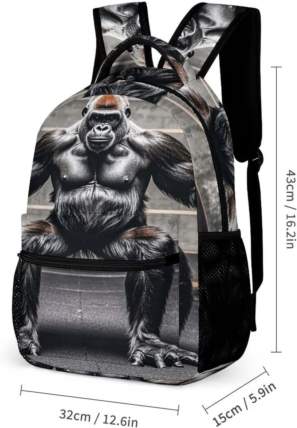 Backpack Lunch Bag Pencil Pouch Set, Gorillas in Fitness Gym Animals Print Lightweight & Durable 3-Piece Combo Ideal for Work, And Travel
