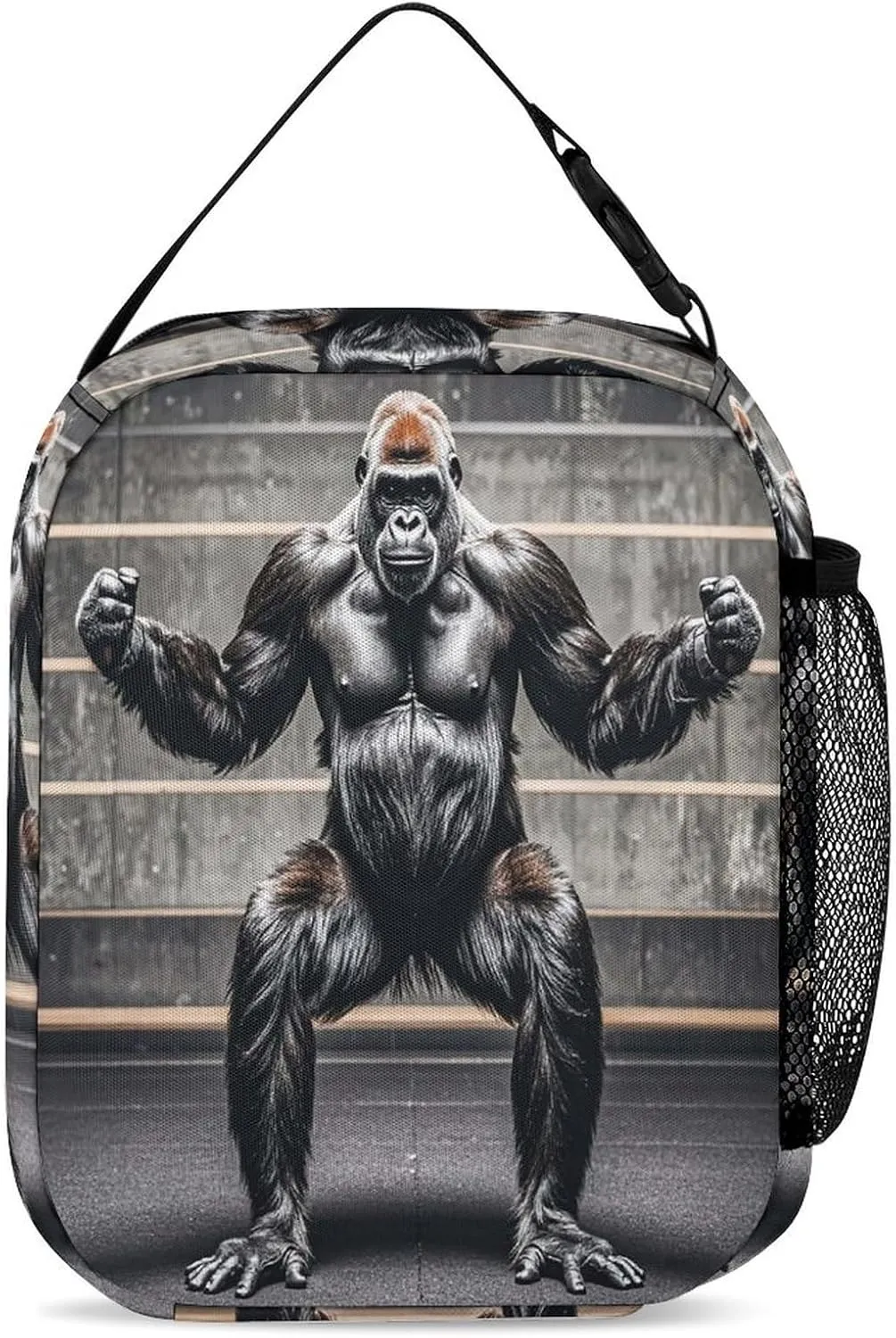Backpack Lunch Bag Pencil Pouch Set, Gorillas in Fitness Gym Animals Print Lightweight & Durable 3-Piece Combo Ideal for Work, And Travel