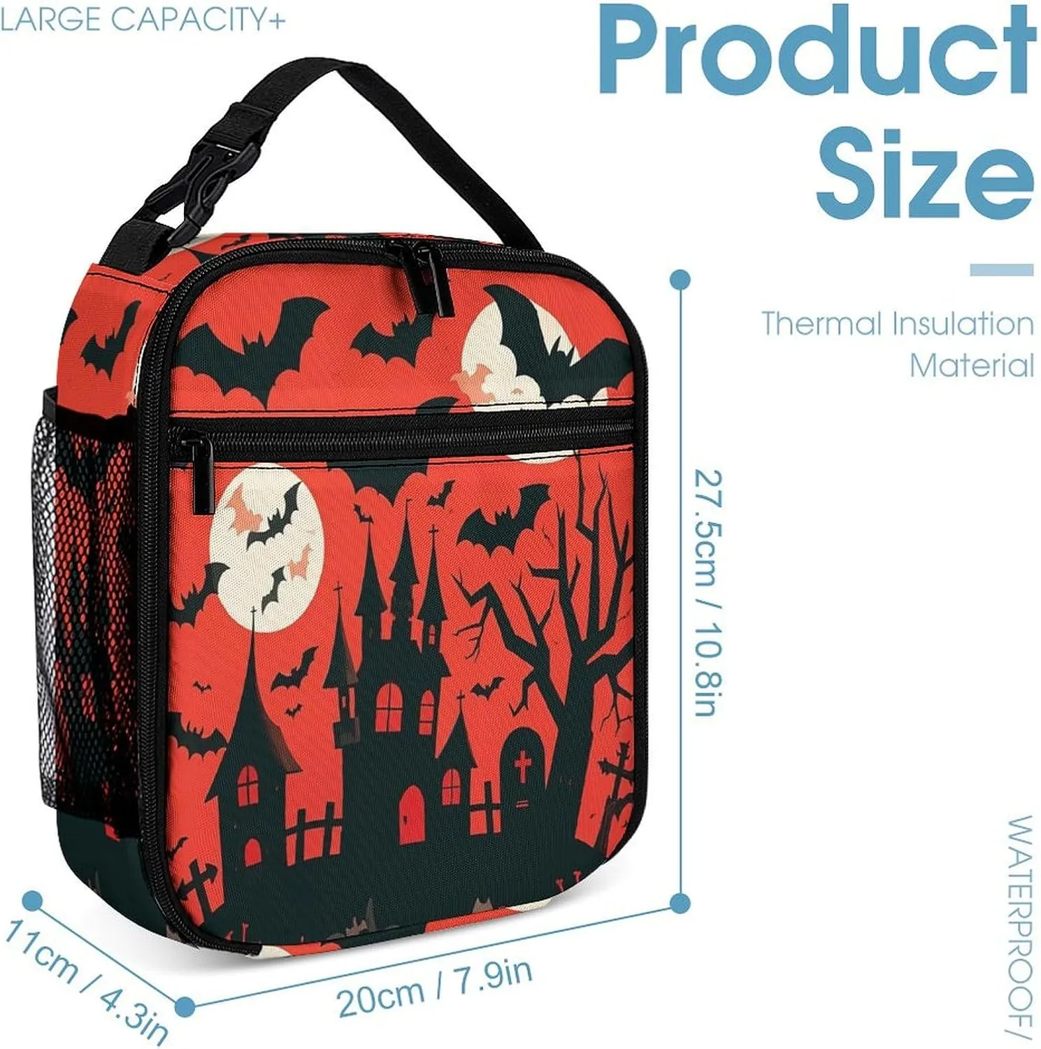 Backpack Lunch Bag Pencil Pouch Set, Halloween Print Lightweight & Durable 3-Piece Combo Ideal for Work, And Travel