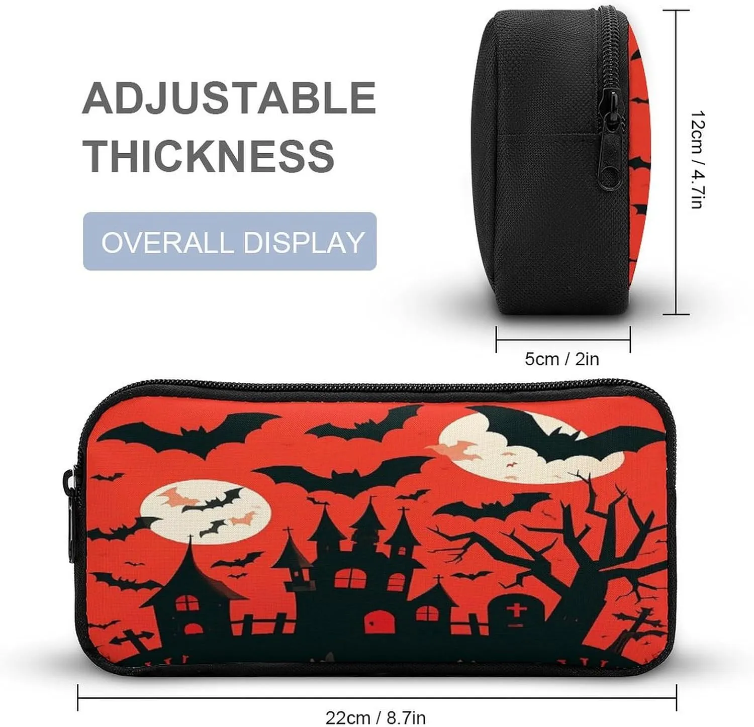 Backpack Lunch Bag Pencil Pouch Set, Halloween Print Lightweight & Durable 3-Piece Combo Ideal for Work, And Travel