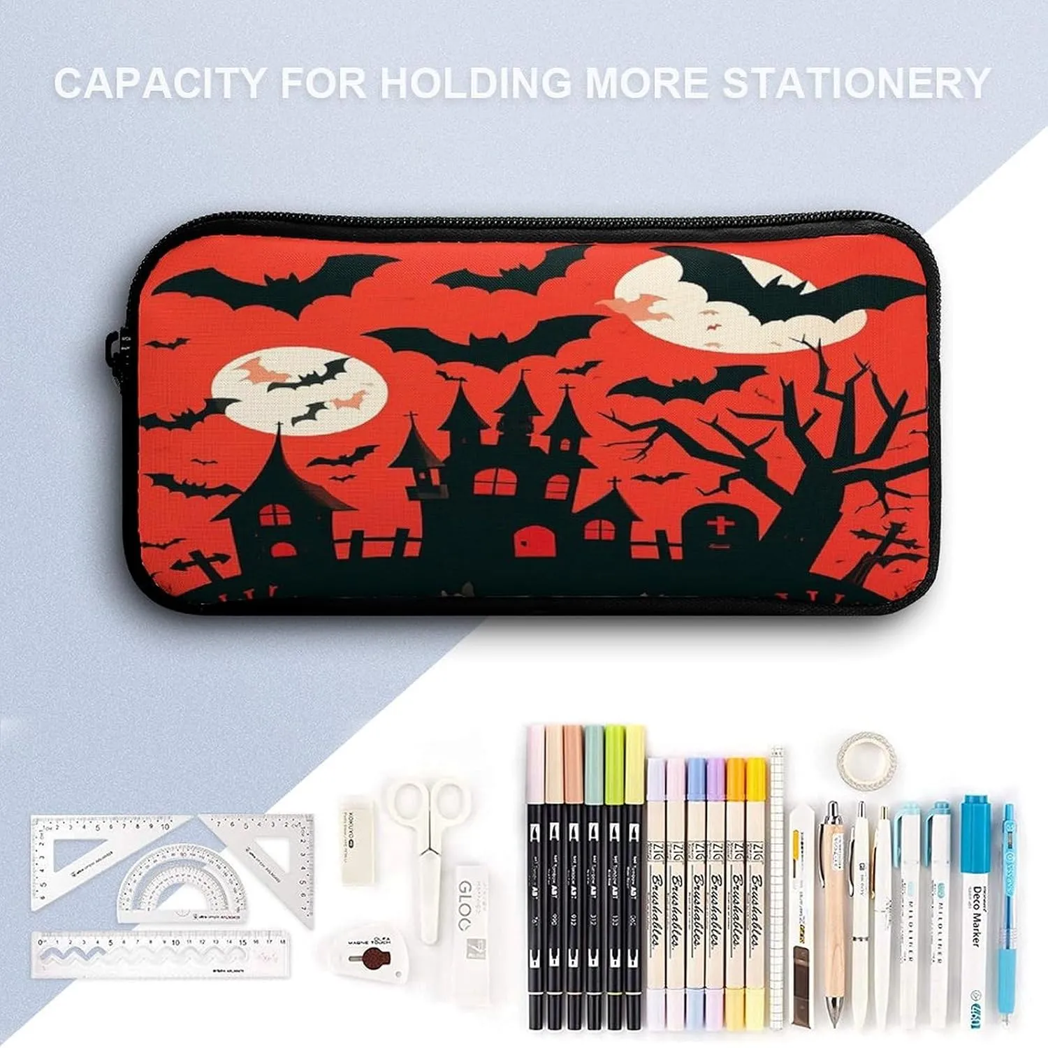 Backpack Lunch Bag Pencil Pouch Set, Halloween Print Lightweight & Durable 3-Piece Combo Ideal for Work, And Travel