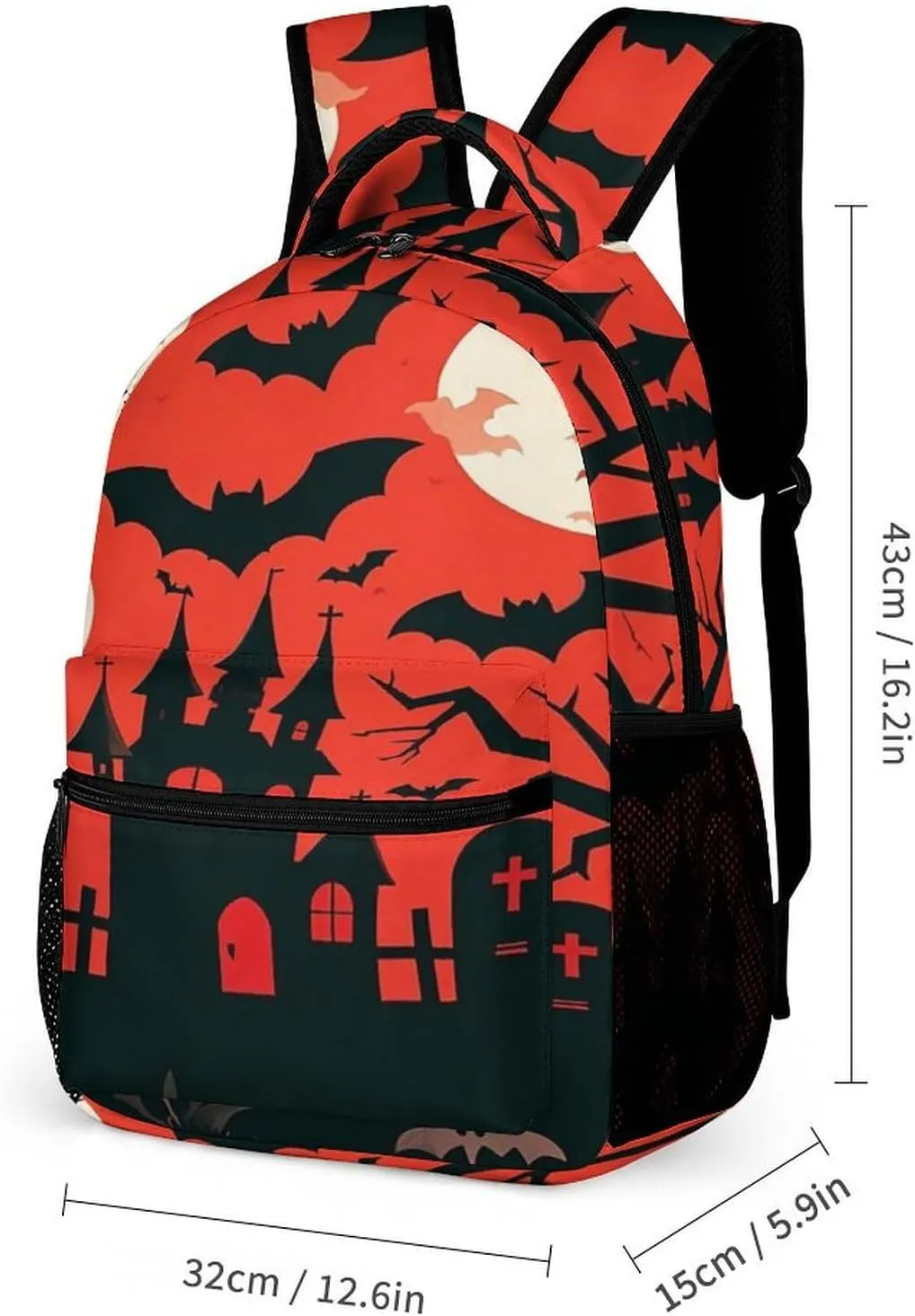 Backpack Lunch Bag Pencil Pouch Set, Halloween Print Lightweight & Durable 3-Piece Combo Ideal for Work, And Travel