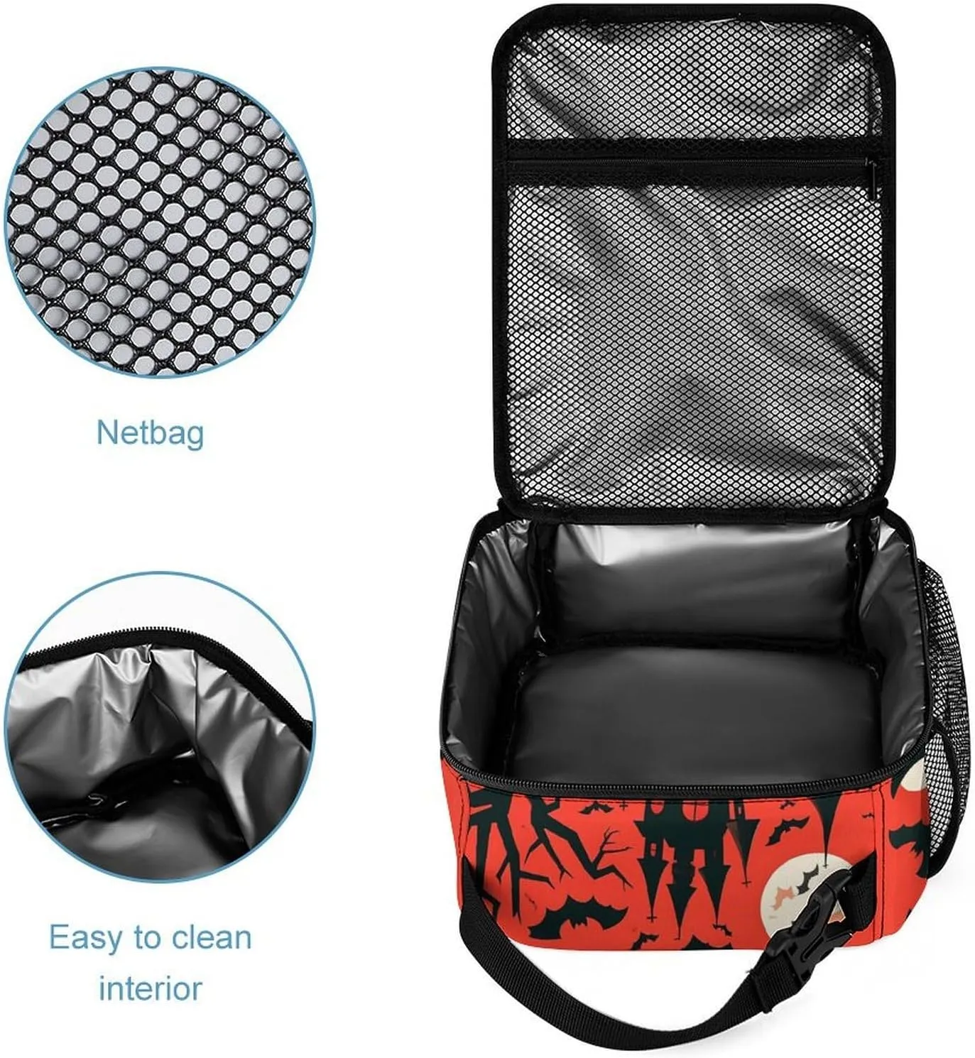 Backpack Lunch Bag Pencil Pouch Set, Halloween Print Lightweight & Durable 3-Piece Combo Ideal for Work, And Travel