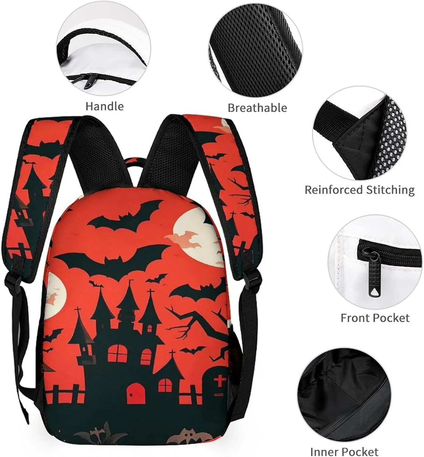 Backpack Lunch Bag Pencil Pouch Set, Halloween Print Lightweight & Durable 3-Piece Combo Ideal for Work, And Travel
