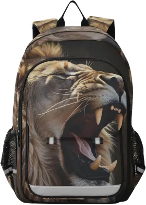 Backpack Roar Lion Face Travel Laptop Daypack Shoulder Bag Book Bag Daypack with Reflective Strip 12.9 ×17.7 In