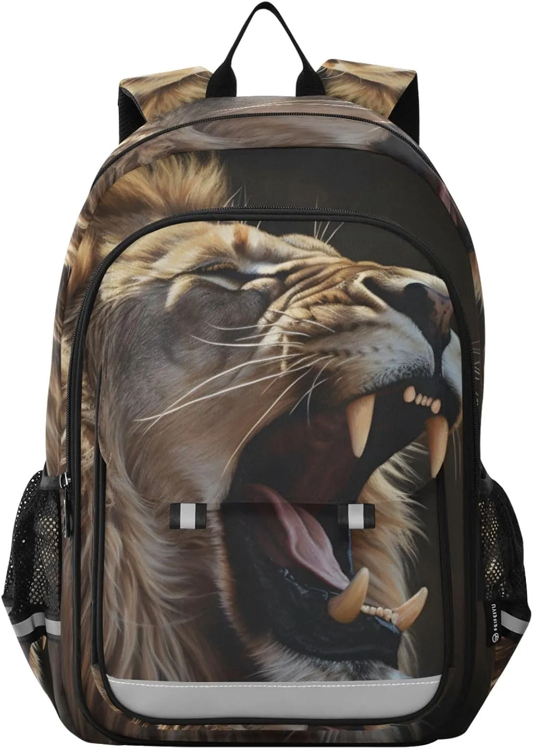 Backpack Roar Lion Face Travel Laptop Daypack Shoulder Bag Book Bag Daypack with Reflective Strip 12.9 ×17.7 In
