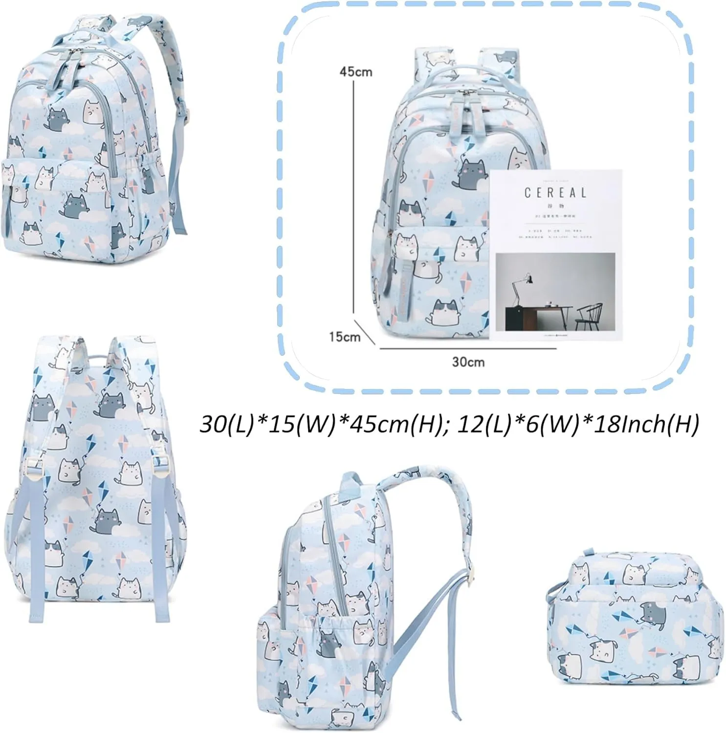 Backpacks for Girls Cute Cat Backpack Elementary School Backpack Students Bookbag for Girls