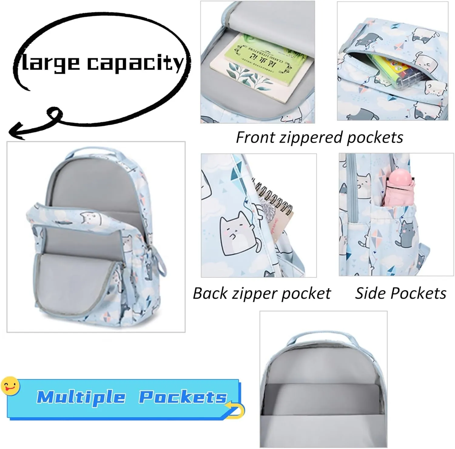 Backpacks for Girls Cute Cat Backpack Elementary School Backpack Students Bookbag for Girls