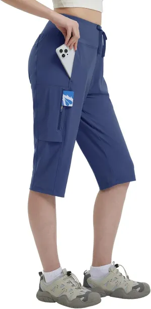 baleaf 15'' Long Shorts for Women Hiking Knee Length Quick Dry Cargo Capri Pants Bermuda Stretchy Lightweight