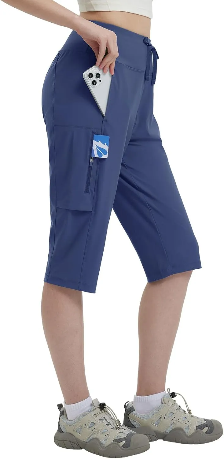 baleaf 15'' Long Shorts for Women Hiking Knee Length Quick Dry Cargo Capri Pants Bermuda Stretchy Lightweight