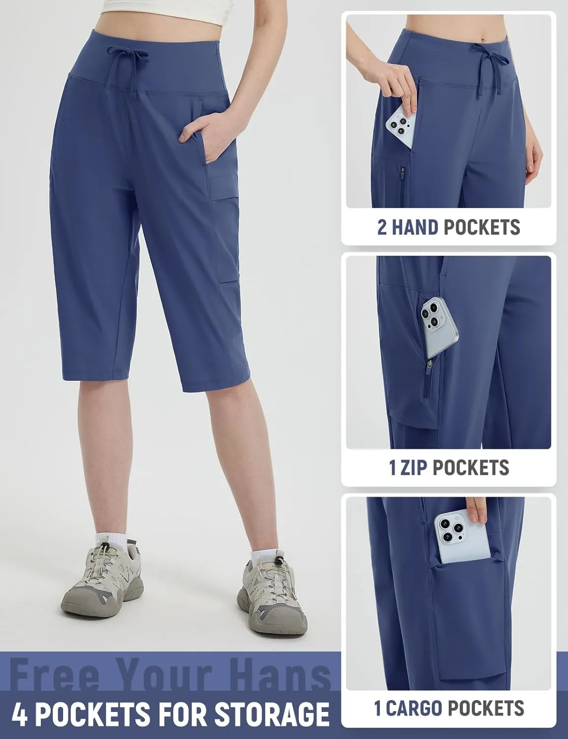 baleaf 15'' Long Shorts for Women Hiking Knee Length Quick Dry Cargo Capri Pants Bermuda Stretchy Lightweight