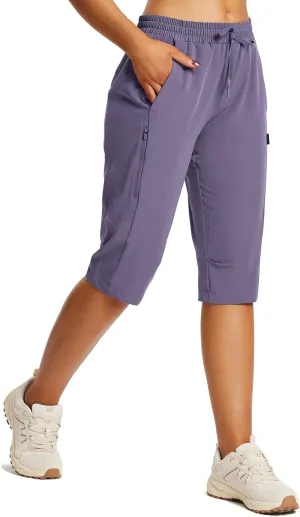 baleaf Women's 15" Long Shorts Below The Knee Capri Hiking Cargo Shorts Lightweight Quick Dry Elastic Waist for Casual