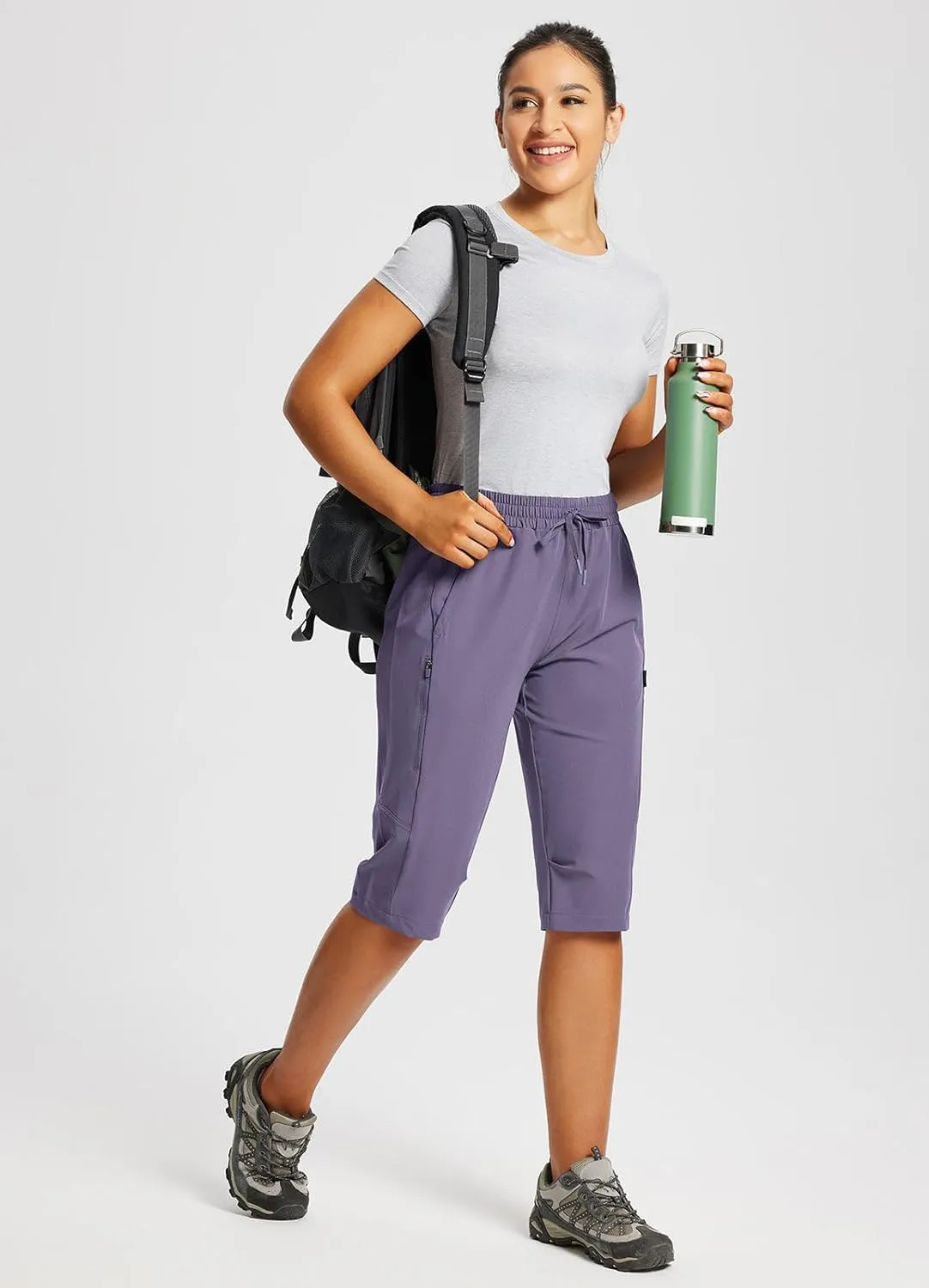 baleaf Women's 15" Long Shorts Below The Knee Capri Hiking Cargo Shorts Lightweight Quick Dry Elastic Waist for Casual