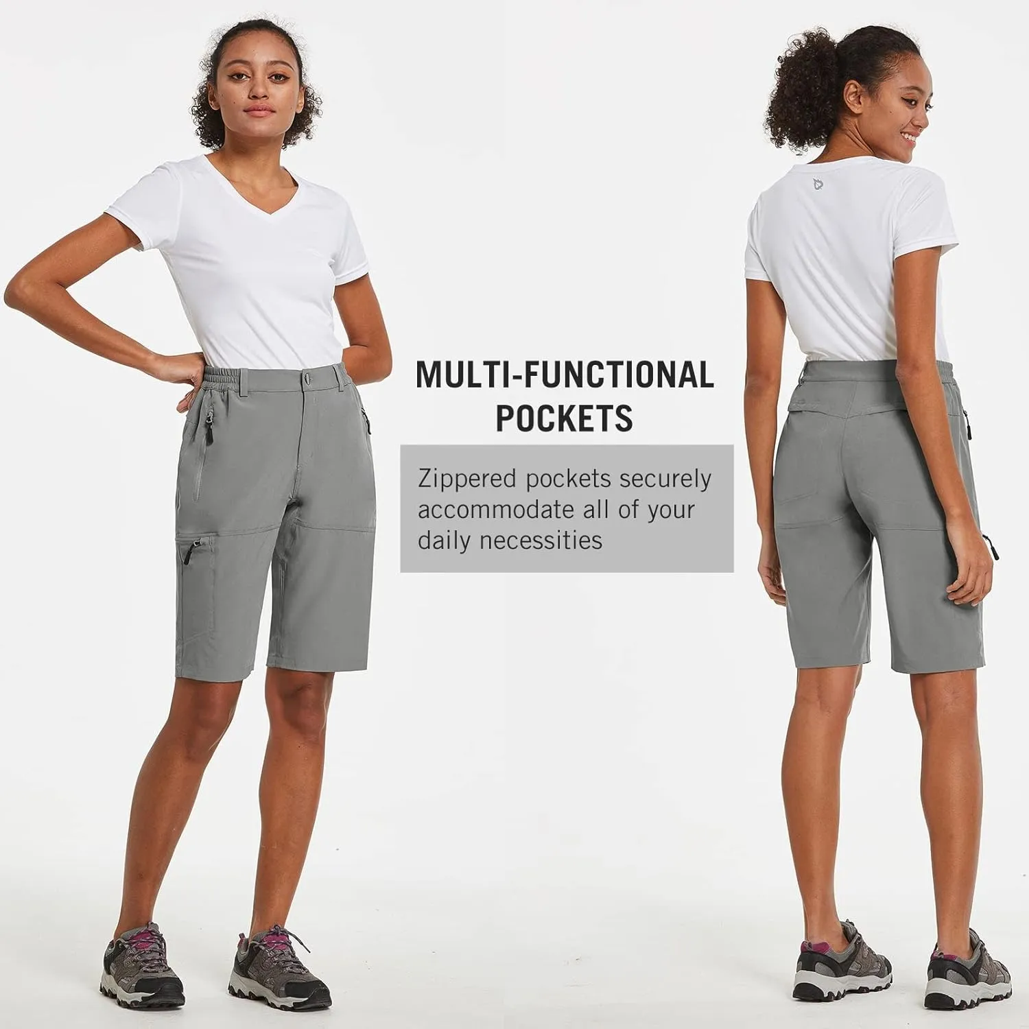 baleaf Women's Long Hiking Bermuda Shorts Quick Dry Summer Golf Shorts Lightweight with Pockets UPF 50  for Camping, Work