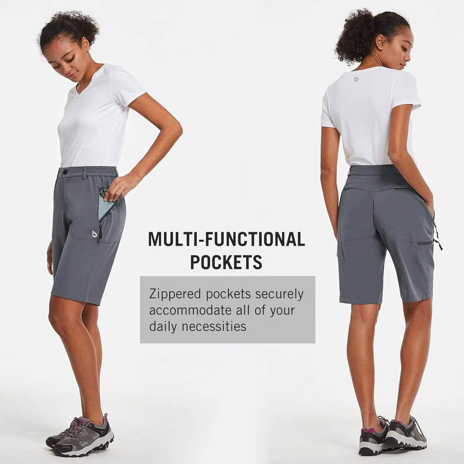 baleaf Women's Long Hiking Bermuda Shorts Quick Dry Summer Golf Shorts Lightweight with Pockets UPF 50  for Camping, Work