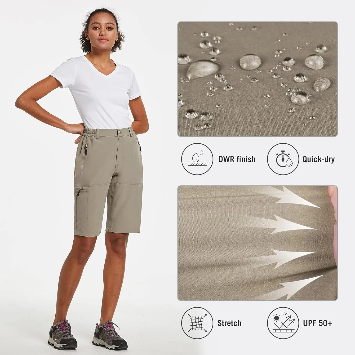 baleaf Women's Long Hiking Bermuda Shorts Quick Dry Summer Golf Shorts Lightweight with Pockets UPF 50  for Camping, Work