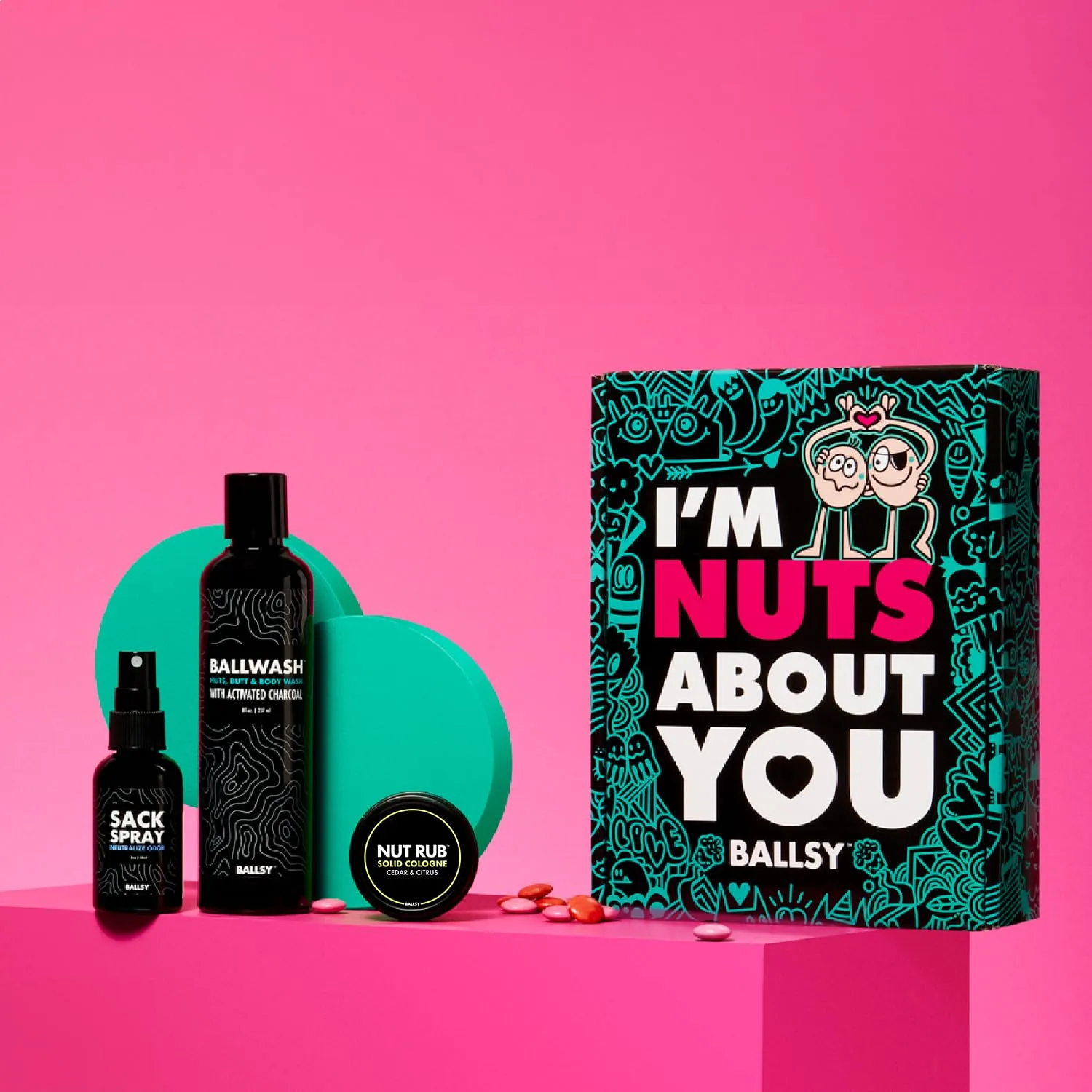 Ballsy Nuts About You Sack Pack, Men's Fresh Kit, Gift for Valentine's Day, Includes Ballwash, Sack Spray and NutRub, Citrus & Cedar