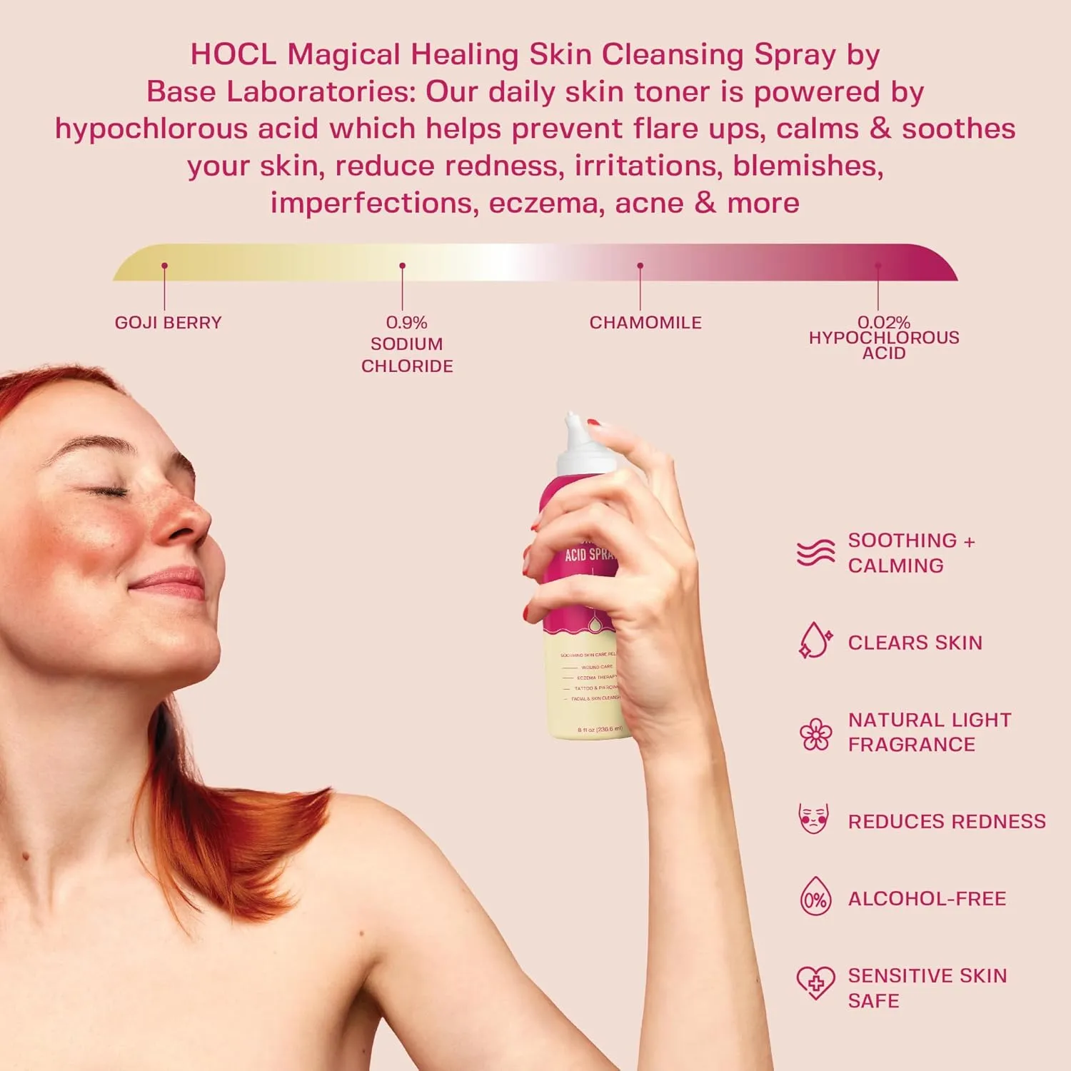 BASE LABORATORIES Hypochlorous Acid Spray for Face & Skin | 8oz | Magic Facial Spray Daily Skin Repair Solution for Sensitive Skin, Redness, Irritations, Eczema | Hypochlrous HOCL Molecule Spray | 2PK