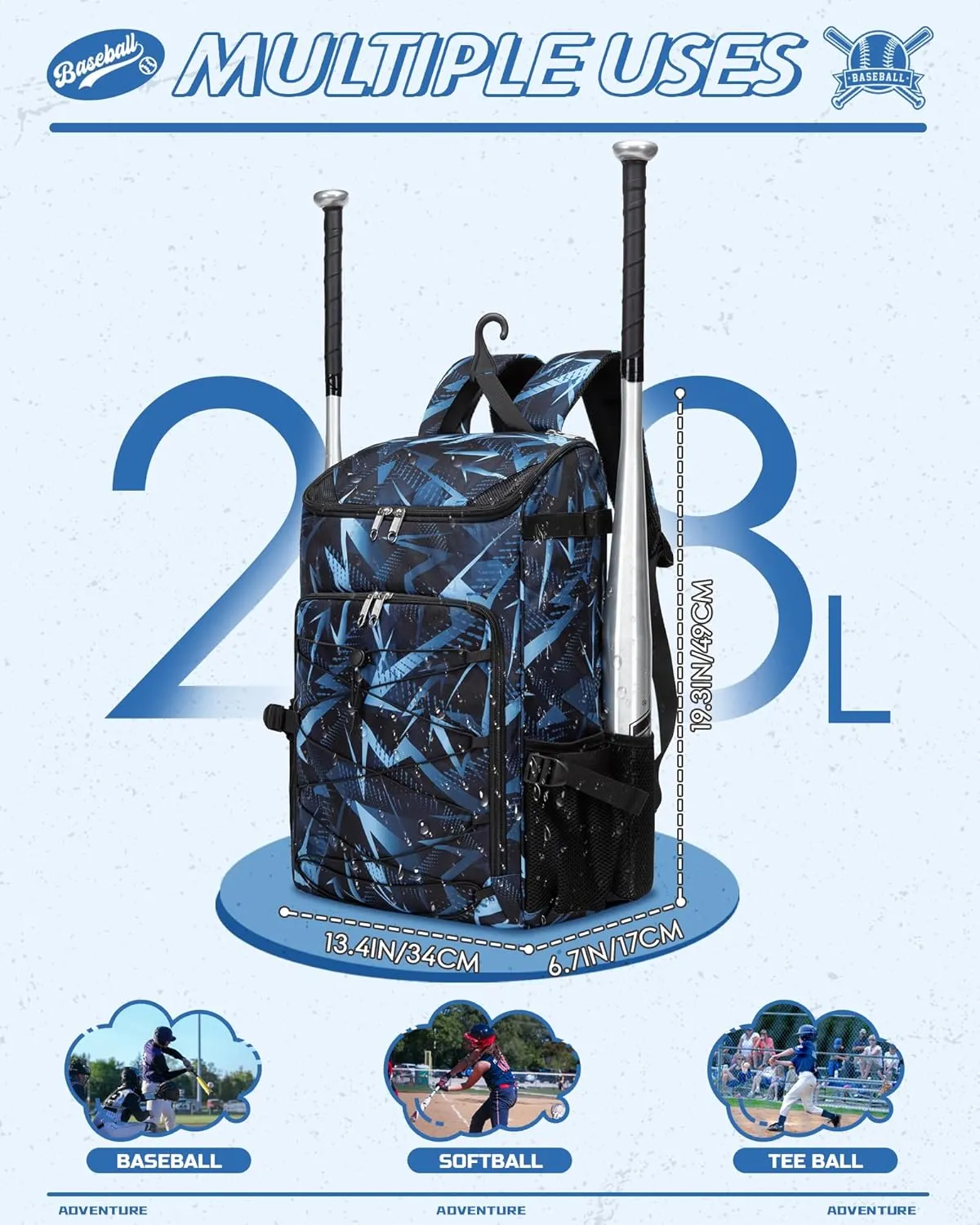 Baseball Softball Bag for Kids Boys Girls Ages 6-8 8-12 12-14 Large Youth Bat Bag Backpack with Ventilated Shoe Compartment Baseball Softball Tball Stuff Supplies