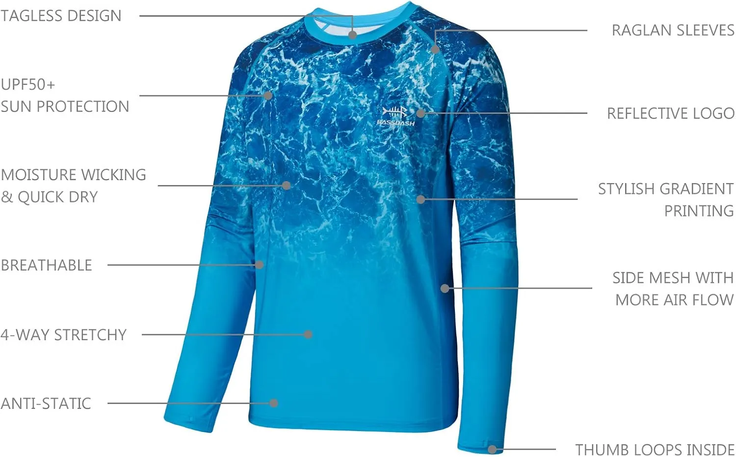 BASSDASH FS14M Men's Camo Gradient Performance Long Sleeve Fishing Shirt UPF50 