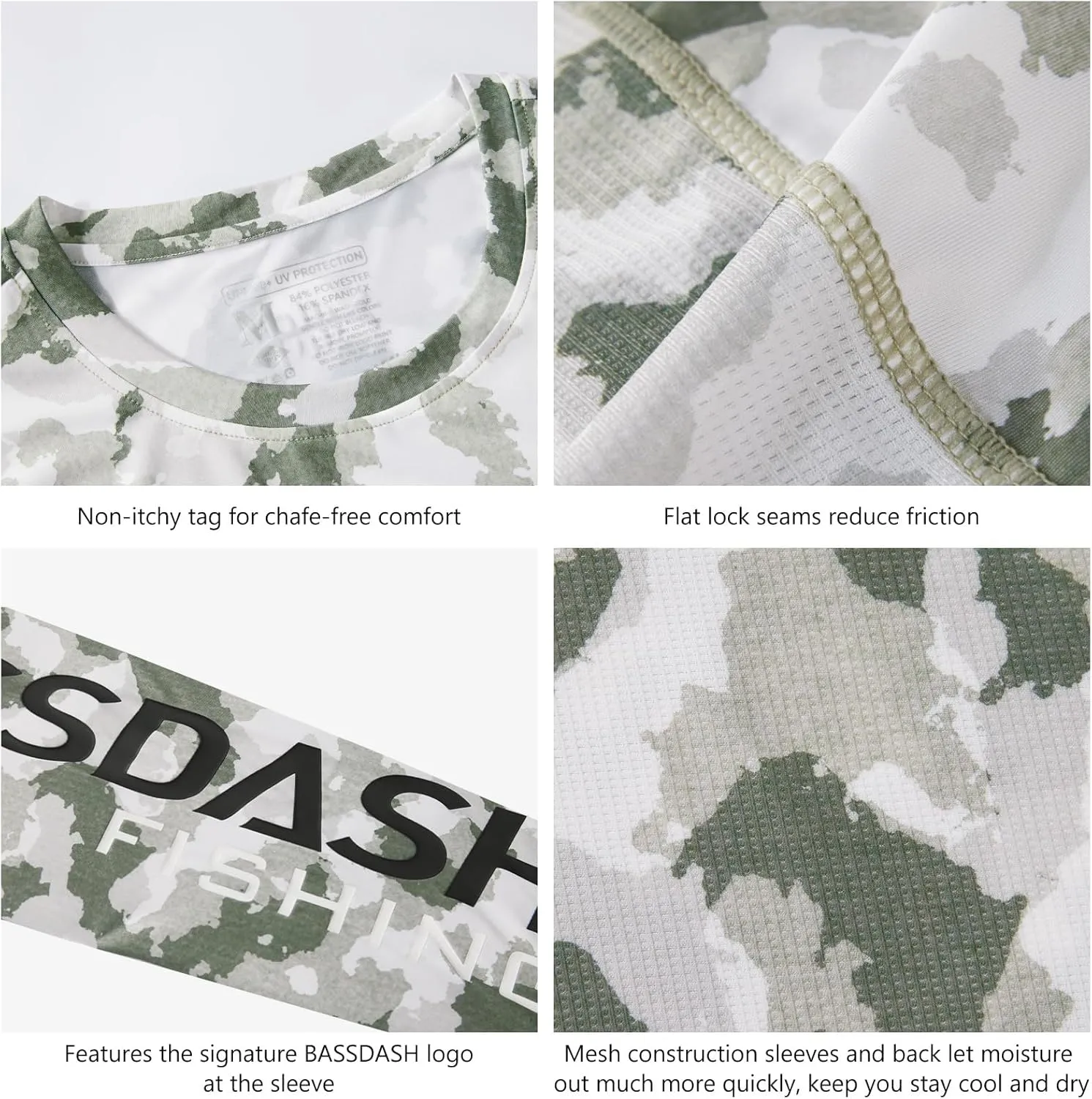 BASSDASH Men’s Camo Fishing Shirts UPF 50  Long Sleeve Quick Dry Lightweight T-Shirts for Outdoor Hiking Kayaking FS37M
