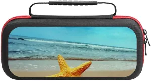 Beach Starfish Portable Protective Shell Compatible with Switch Case Hard Travel Tote Bag with 20 Game Cartridges