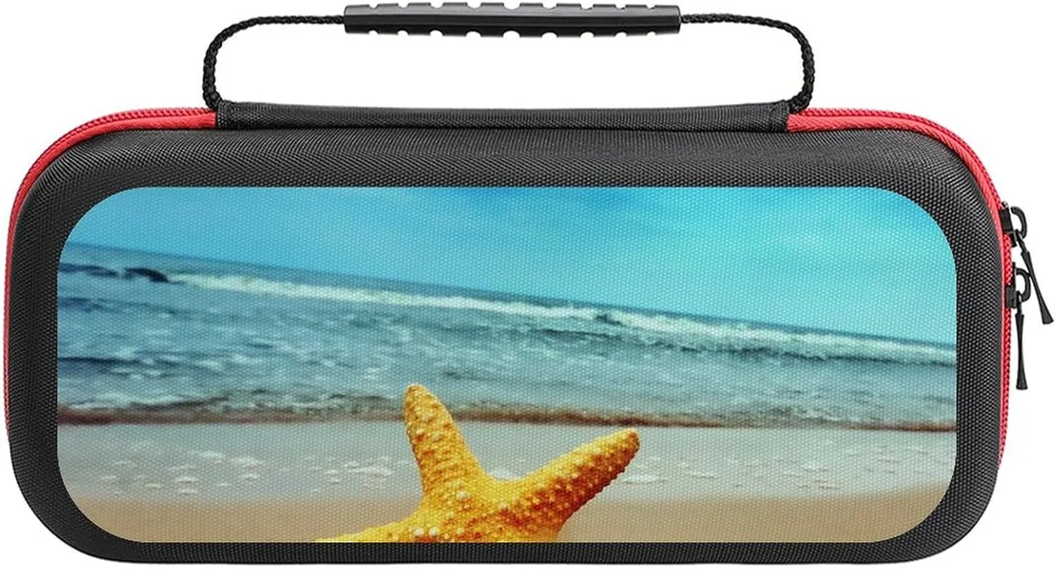 Beach Starfish Portable Protective Shell Compatible with Switch Case Hard Travel Tote Bag with 20 Game Cartridges