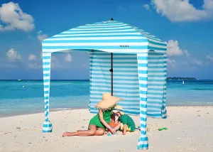 Beach Tent Beach Canopy Beach Cabana with One Side Detachable Cover Large Space 6ftx6ft Waterproof and UPF UV 50    Sun Protection for Beach, Lake, Outdoor Camping Beach Umbrella (Blue Stripe)