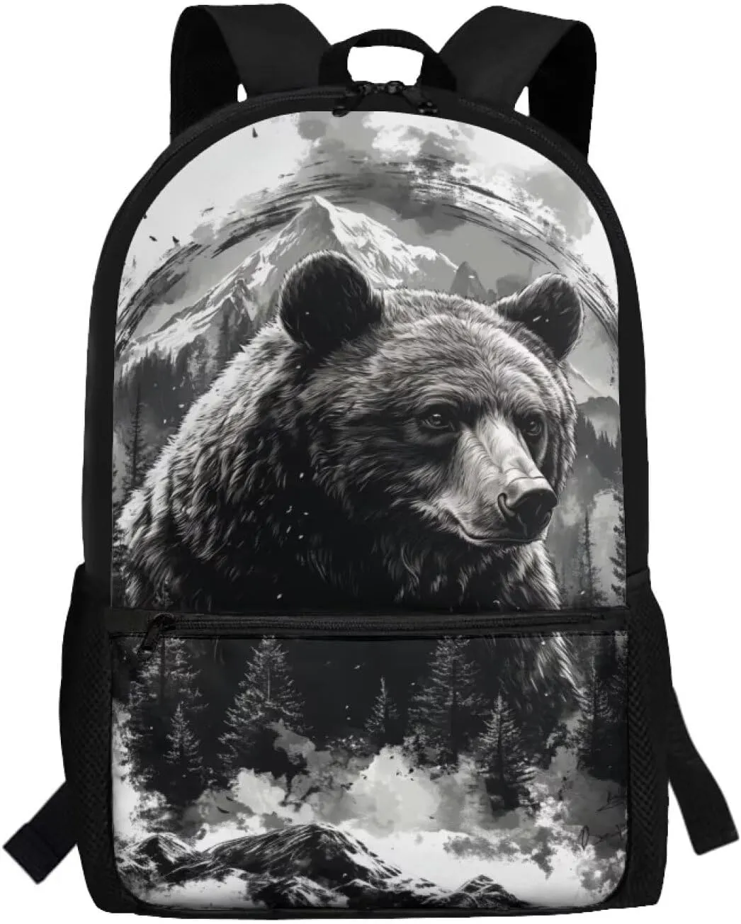 Bear Large Backpack for Boys Personalized Aesthetic Schoolbag with Smooth Zippers Portable 17inch Schoolbag with Side Mesh Cup Pockets for 1-6th Grade Kids