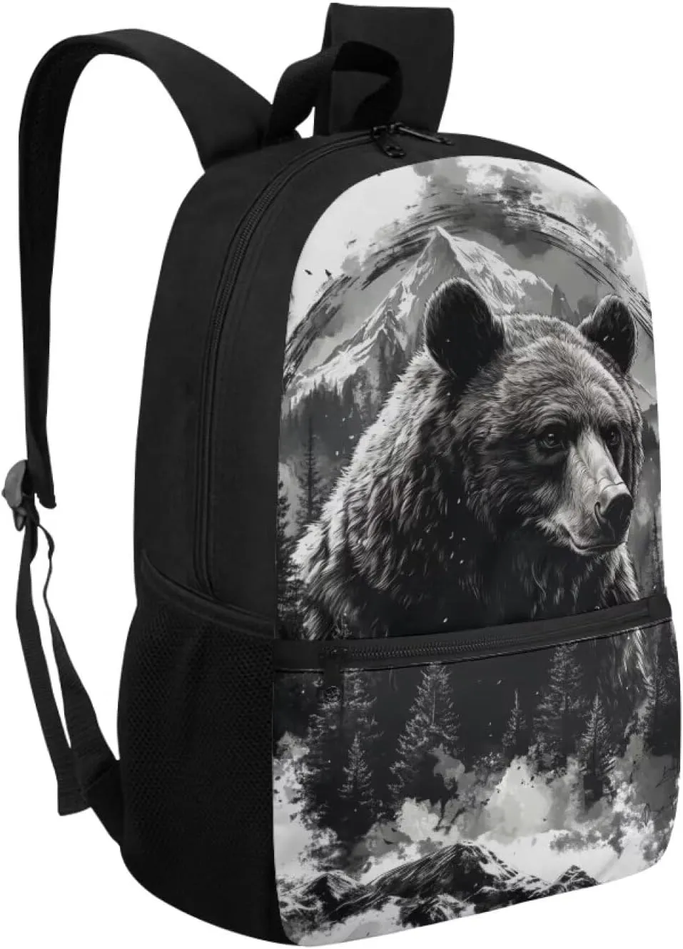 Bear Large Backpack for Boys Personalized Aesthetic Schoolbag with Smooth Zippers Portable 17inch Schoolbag with Side Mesh Cup Pockets for 1-6th Grade Kids