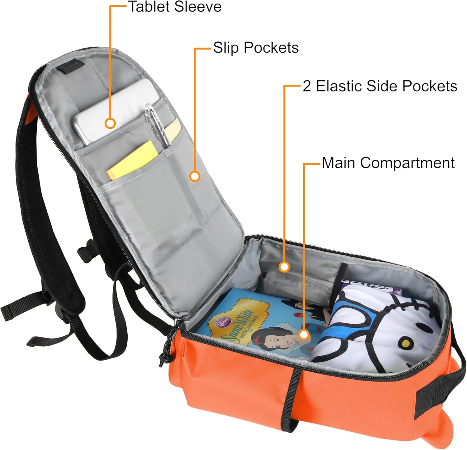 Bear Travel Backpack for Kids 4-8, Fun Cute Colorful 8.5L Lightweight Airplane Backpack with Tablet Sleeve and Chest Strap, Orange
