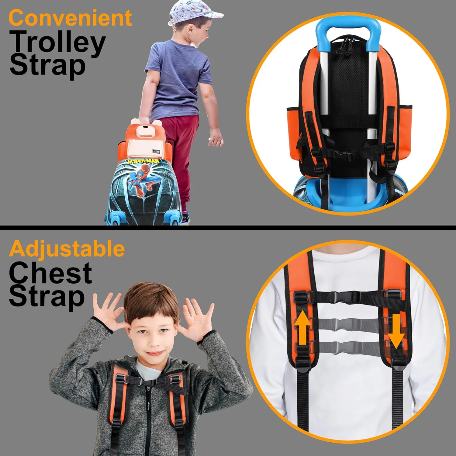 Bear Travel Backpack for Kids 4-8, Fun Cute Colorful 8.5L Lightweight Airplane Backpack with Tablet Sleeve and Chest Strap, Orange