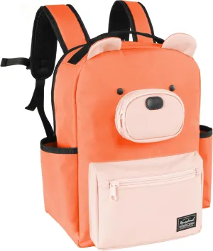 Bear Travel Backpack for Kids 4-8, Fun Cute Colorful 8.5L Lightweight Airplane Backpack with Tablet Sleeve and Chest Strap, Orange