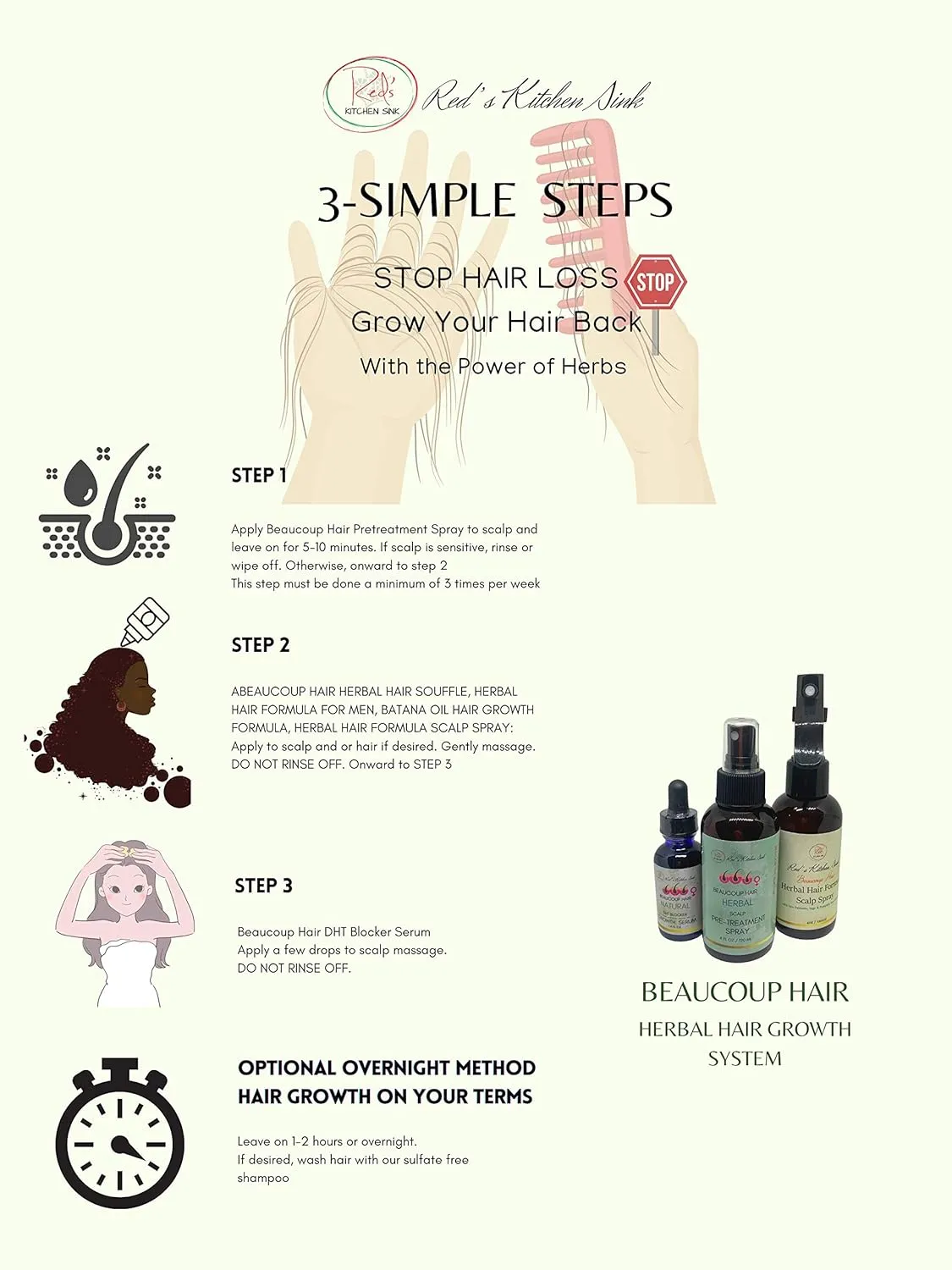 BEAUCOUP HAIR HERBAL HAIR (REGROWTH) SYSTEM SCALP SPRAY FOR WOMEN - Hair Regrowth System - 100% Natural No Side Effects! - Ideal for Thin Edges, Hair Loss due to Alopecia, Wigs, Braids or Extensions!