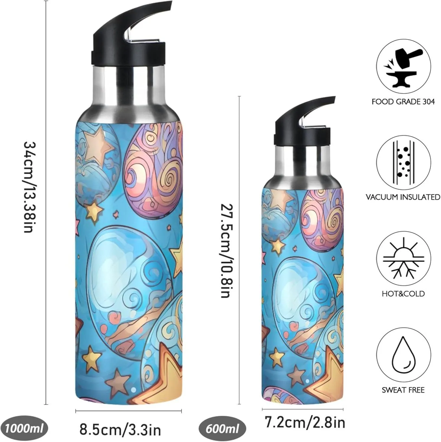 Beautiful Easter Eggs Insulated Water Bottle 20oz Stainless Steel Double Wall Vacuum BPA free Leak Proof Sports Water Bottle with Straw & Wide Mouth Lids Cup for Sports Travel Fitness
