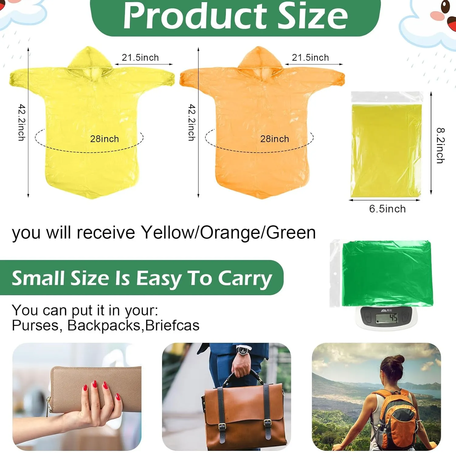 Berlune 30 Pcs Kid Rain Ponchos Bulk Disposable Ponchos for Kid Emergency Raincoat with Drawstring Hood and Elastic Sleeves