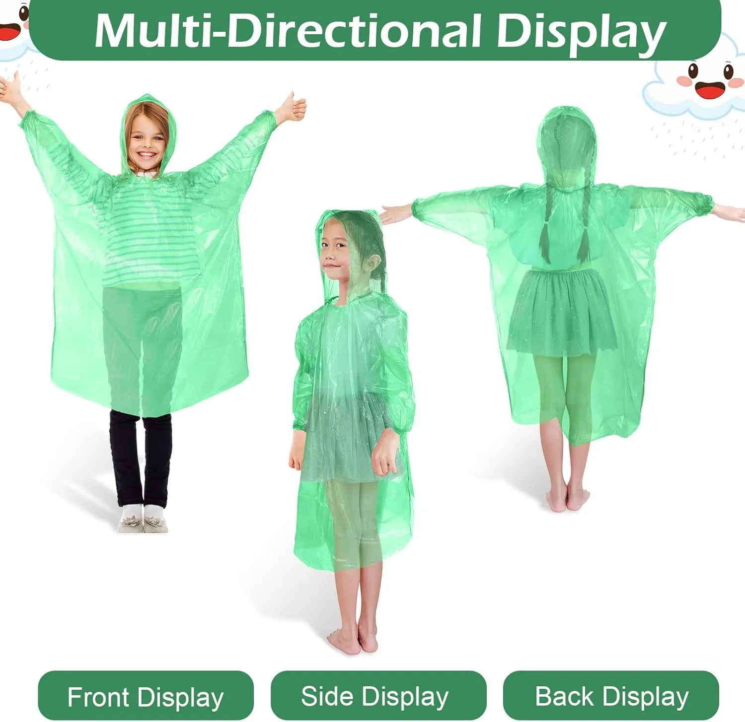 Berlune 30 Pcs Kid Rain Ponchos Bulk Disposable Ponchos for Kid Emergency Raincoat with Drawstring Hood and Elastic Sleeves