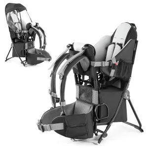 besrey Baby Backpack Carrier, Toddler Hiking Backpack with Safety 3-Height Seat, Adjustable Straps&Waist Belt, Foldable Frame Lightweight Large Capacity Child Carrier for Hiking (Black)