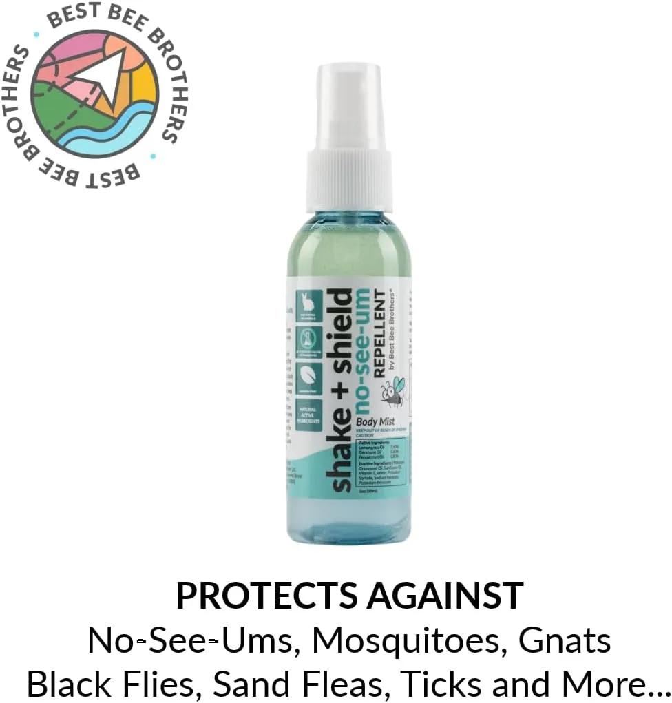 Best Bee Brothers Shake   Shield No-See-Ums Gnat Spray – Non-Greasy Bug Spray Body Mist Made with Plant-Based Ingredients, 2 Oz. (4 Pack)
