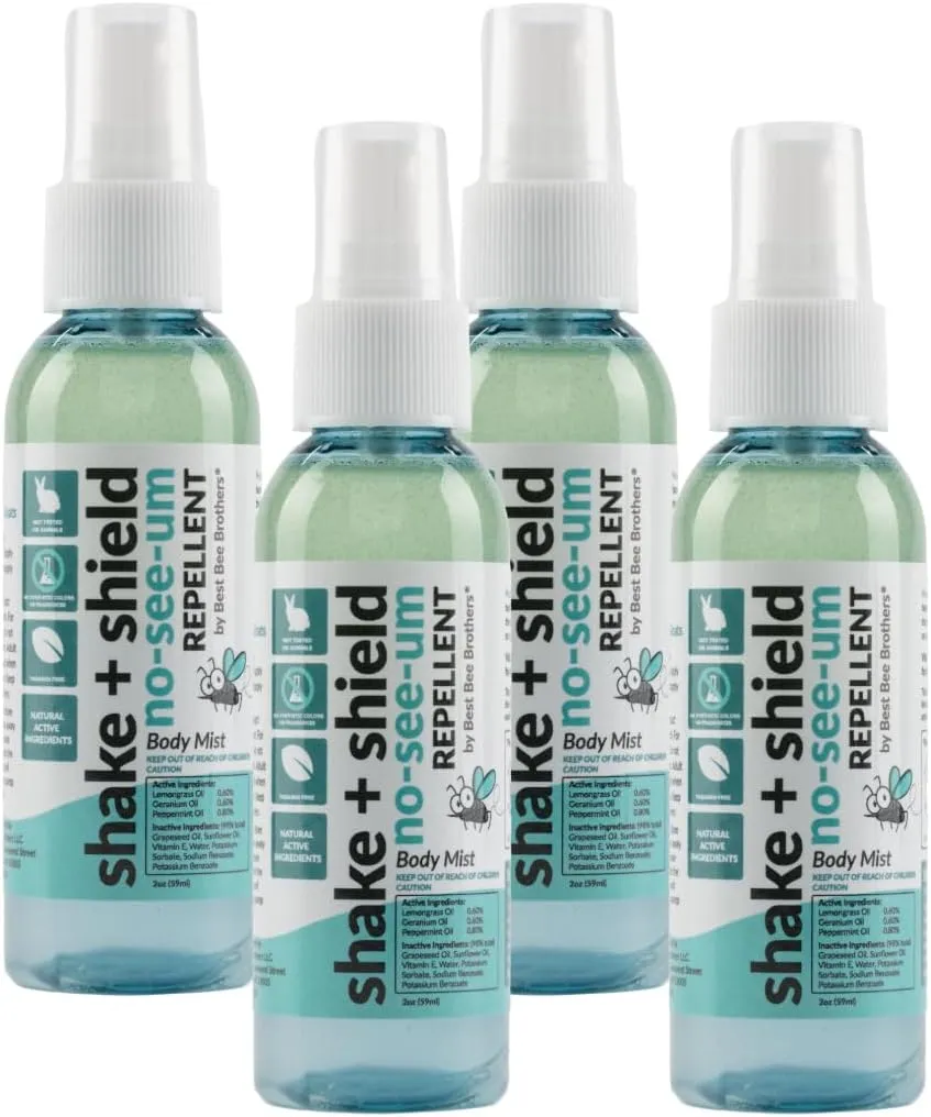 Best Bee Brothers Shake   Shield No-See-Ums Gnat Spray – Non-Greasy Bug Spray Body Mist Made with Plant-Based Ingredients, 2 Oz. (4 Pack)