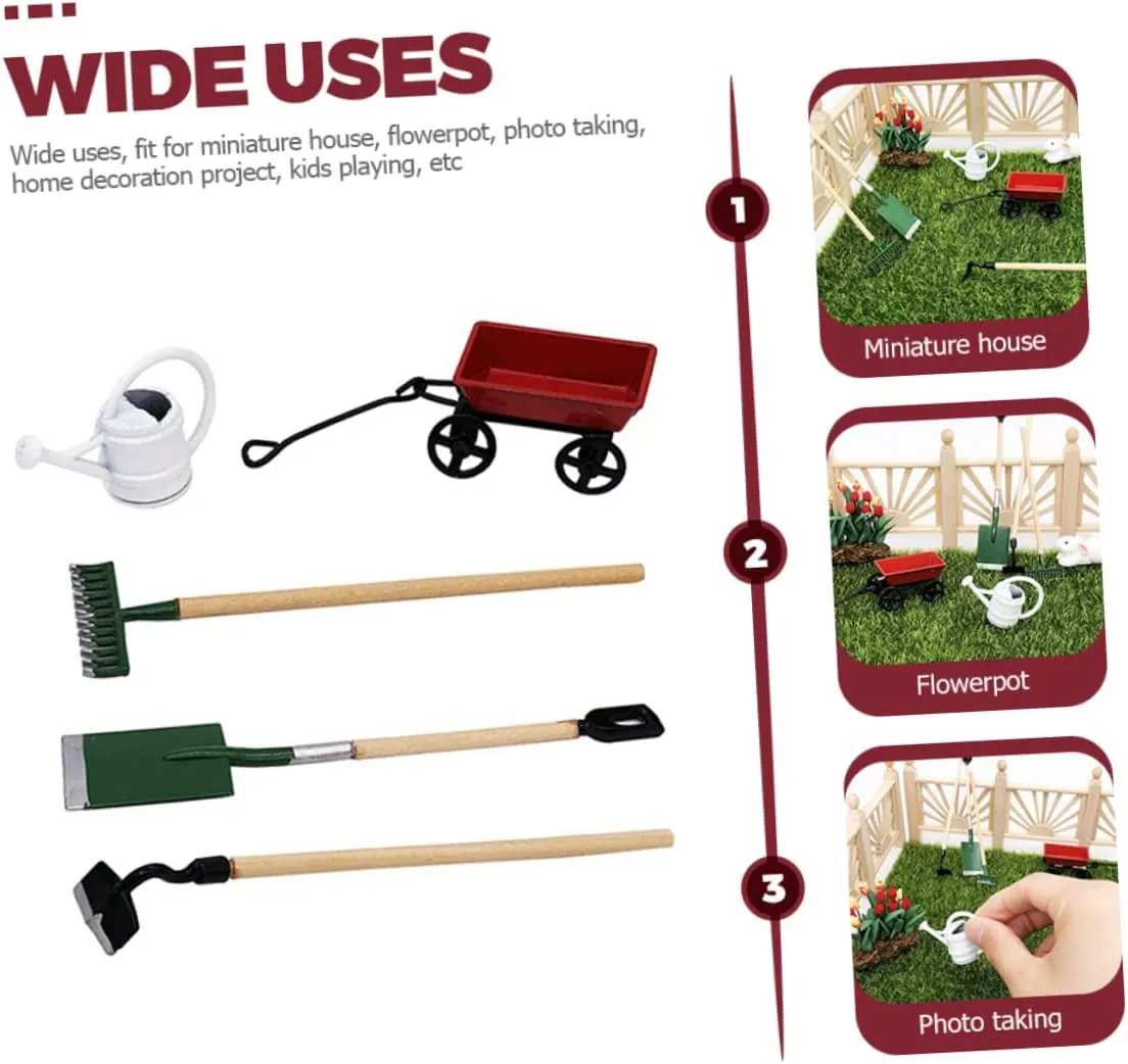BESTonZON 5 Sets Mini House Garden Accessory Dollhouse Decor and Mini Gardening Tool for Creative Miniature Garden Scene Decoration