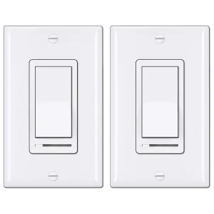 BESTTEN 2 Pack Dimmer Light Switch, Universal Lighting Control, Single Pole or 3 Way, Compatible with LED Dimmable Lamp, CFL, Incandescent, Halogen Bulb, Decorator Wallplate Included, UL Listed, White